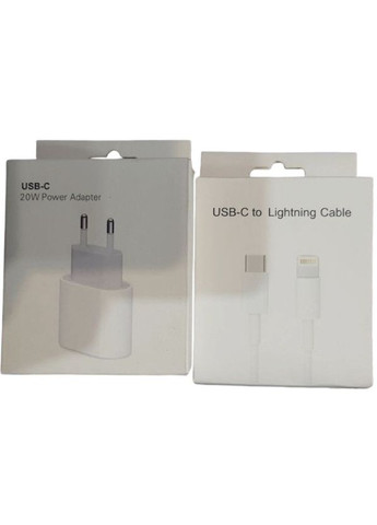 Зарядка для iPhone USB-C 20W и кабель USB-C to Lightning Комплект адаптер + шнур совместимый с iPhone, iPad Белый OEM (336889895)