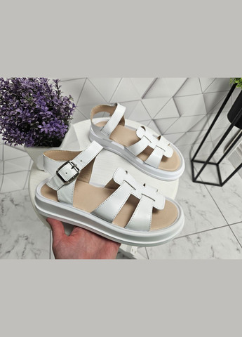 Белые босоножки белые из натуральной кожи на платформе No Brand