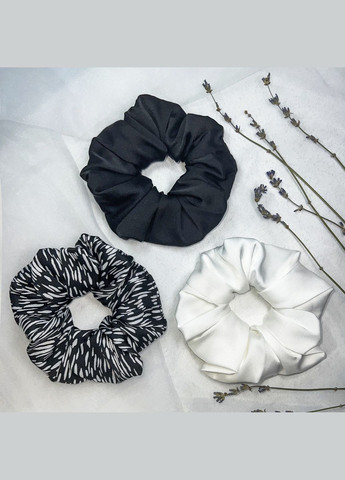 Набір резинок для волосся - Скранчі - 3 резинки з шовка-сатина чорно-білі InRed (306437374)