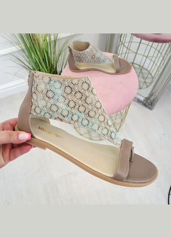 Бежевые босоножки женские комбинированные на низком ходу. 37 размер Vasha para