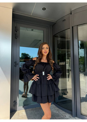 Чорна святковий, повсякденний, коктейльна жіноча пишна сукня з відкритими плечима з відкритими плечима Avanti однотонна