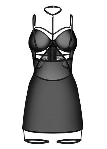 Сорочка прозрачная с гартерами Arrowel Chemise Black Obsessive (360560439)