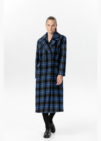 Синє демісезонне Довге двобортне пальто у синю клітину a LOT