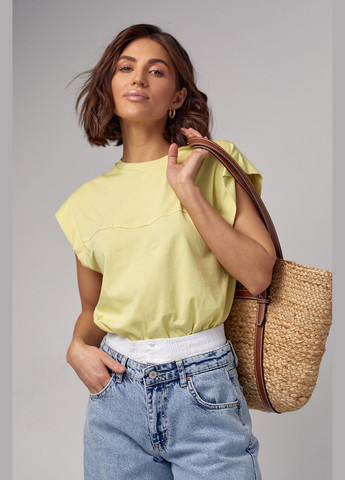 Однотонна футболка з подовженим плечовим швом Liton - (296988275)