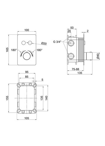 Змішувач для душу Votice термостатичний прихованого монтажу на два споживача QTVOT6442T105NKB Black Matt Qtap 6442T105NKB (337514819)