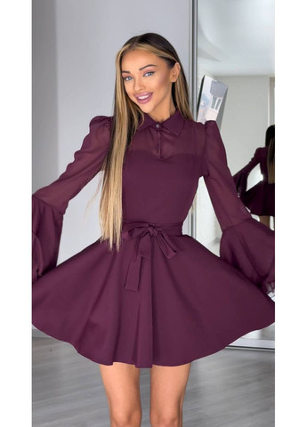 Бордова вечірня сукня з шифоновими рукавами та воланами — заміри в описі GD/GL Модний простір однотонна