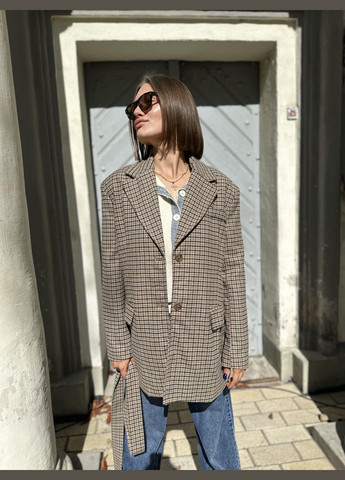 Коричневый женский жакет My Star в клеточку - демисезонный