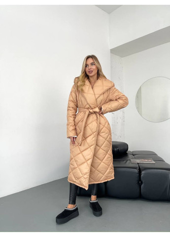 Бежеве демісезонне Пухове пальто з капюшоном — тепло, стиль і комфорт до –25°C (заміри в описі) Vione