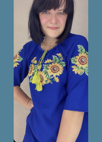 Синя жіноча вишиванка рукав 3/4 НоКо (345122967)