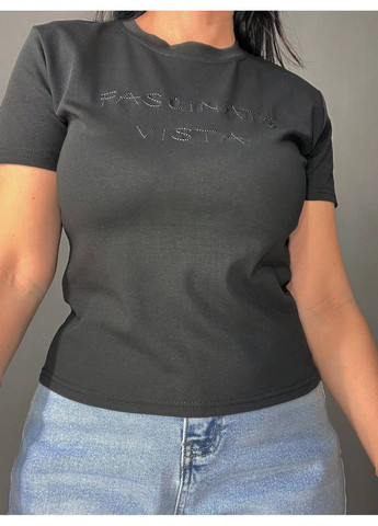 Футболка женская A-N 2632-32 надпись вышивка базовая по фигуре стандарт No Brand - (330457451)