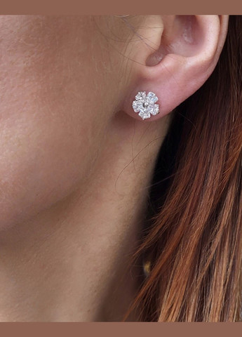 Серебряные женские сережки гвоздики Цветок с белыми камнями серебро 925 пробы Черненное 2236 1.95г No Brand (306742078)