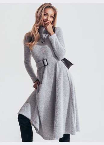 Сіра кежуал сіра сукня-міді з ангори з поясом кльош Dressa однотонна