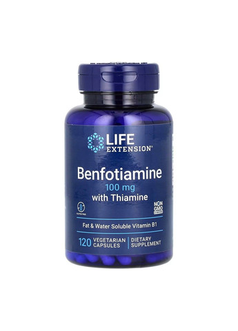 Бенфотіамін із Тіаміном Benfotiamine with Thiamine 100мг - 120 вег.капсул Life Extension (285718679)