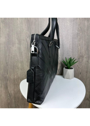 Шкіряний портфель для документів з плечовим ременем з натуральної шкіри чорний No Brand (351536722)