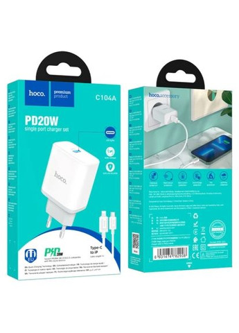 Зарядний пристрій (6931474782908) Hoco C104A USB-C PD20W + cable USB-C to Lightning white (369882032)