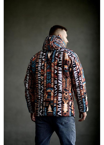 Комбинированная демисезонная куртка зимняя со съемным капюшоном мужская стильная с принтом No Brand