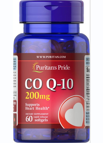 Коэнзим Puritan's Pride Co Q-10 200 mg (Q-SORB) 60 Softgels Puritans Pride (293820206)