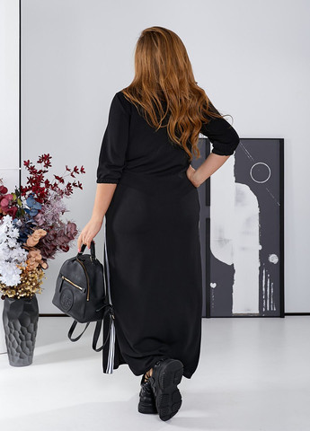 Чорна спортивна, повсякденний, кежуал сукня з лампасами сукня-сорочка, силуетна No Brand однотонна