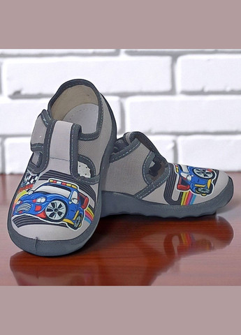 Серые ортопедические тапочки на липучке для мальчика сменная обувь в садик сменка валди Waldi