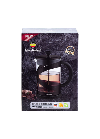 Френч-прес чайник скляний Haus Roland 800 мл з фільтром, чорний TS Kitchen HP33540B No Brand (360977779)