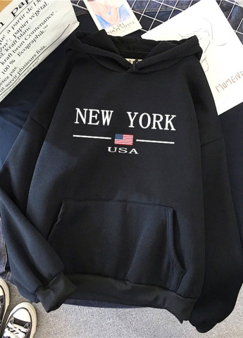 Худі унісекс однотонний осінь-зима на флісі Oversize з написом New York G&N (365564672)