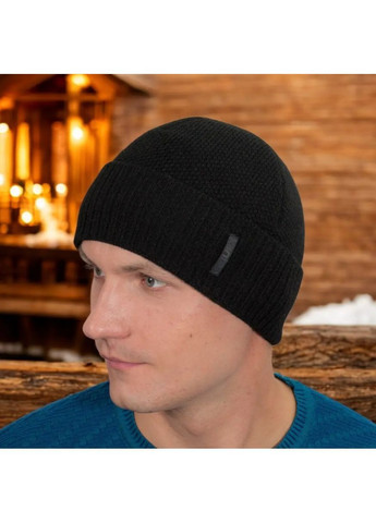 Мужская зимняя шапка утепленная One Size, черная, акриловая с флисовой подкладкой, теплая и дышащая No Brand (363052178)