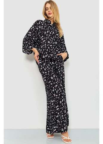 Чорна блуза класична з квітковим принтом, 102r332-1 Ager