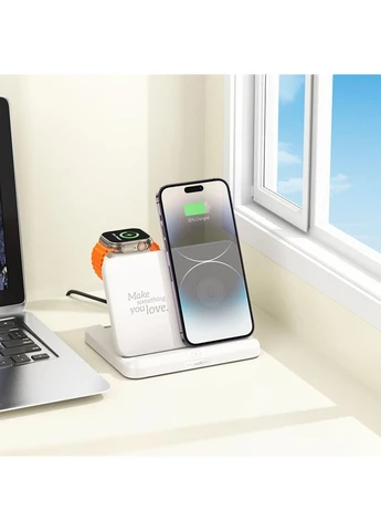 Беспроводное зарядное устройство CQ7 Pass folding 3-in-1 Wireless Fast Charger (iWatch+SAM) Milky White Hoco (353497676)
