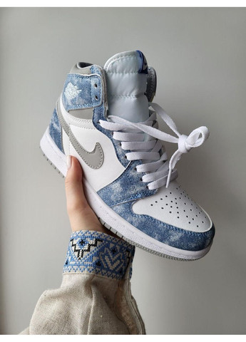КРОССОВКИ ЖЕНСКИЕ NIKE AIR JORDAN 1 HIGH BLUE НАЙК АИР ДЖОРДАН No Brand белые демисезоны (369392504)