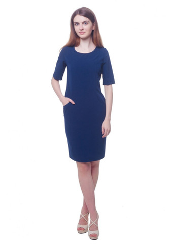 Синее повседневный платье с карманами в рельефах (ll138820063) LadyLike