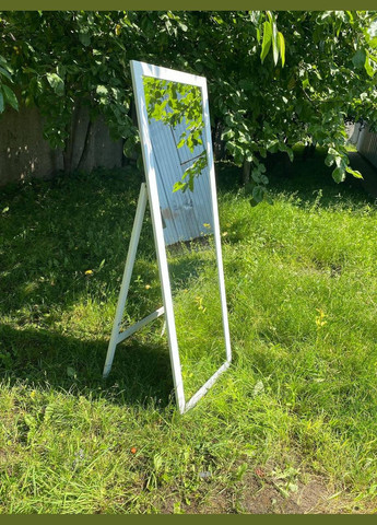 Дзеркало ростове в прямій рамі білого кольору на ніжці 160 х 80 см No Brand (333823515)