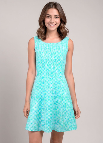 Голубое коктейльное, праздничный, повседневный платье с открытыми плечами, а-силуэт Stella Morgan с абстрактным узором