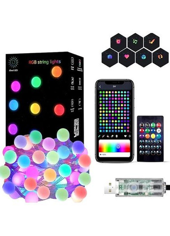 Гирлянда на елку по управлению с телефона матовый шарик 10 метров с пультом Usb Bluetooth Solar (367075863)