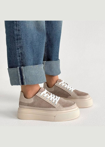 Бежевые кожаные кроссовки, кожаные женские кеды, женские кроссовки платформа Jessica Suppo бежевые демисезоны (315919580)