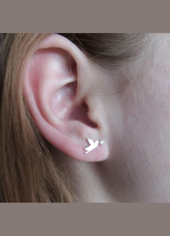 Срібні сережки пусети гвоздики "Голуб" птах миру No Brand (350667440)