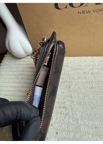 Сумка чохол на телефон з натуральної шкіри Smartphone Shoulder Coated Canvas Smooth Leather Signature Phone Crossbody Coach (400041101)