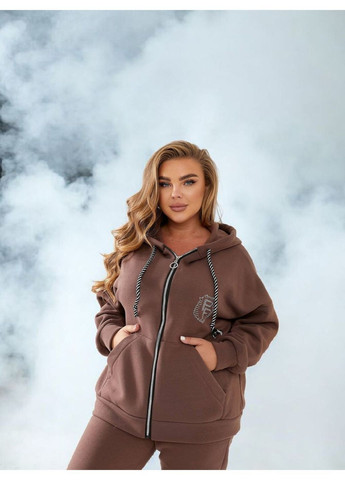 Тёплый женский костюм батал Perfect из флиса мокко тёмно-бежевый с кофточкой на молнии Bonita Спортивний костюм (366685955)