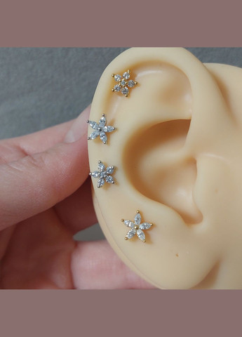 Серьга штанга для пирсинга уха Цветок MK1197-48 DeKolie (315023839)