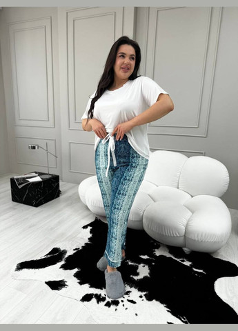 Комбинированная всесезон легкий домашний костюм-пижамка футболка + брюки Vakko