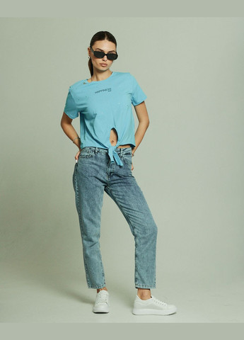 Футболка летняя со стразами голубая Raw - (293337510)