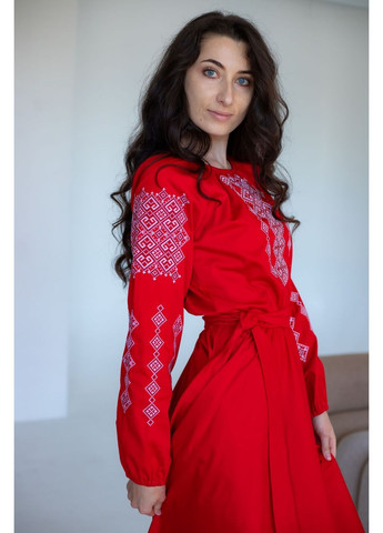Червона вишита жіноча сукня vishivano4ka 1016-7 візерунок геометричний бавовна, поліестер (366081965)