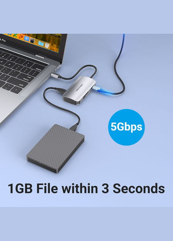 Хаб USB 3.1 TypeC -> 3хUSB 3.0/SD/TF/PD 100W 6-in-1 Vention (315502772)