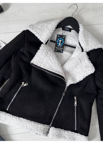 Черная демисезонная дубленка женская бежевая 00414 No Brand