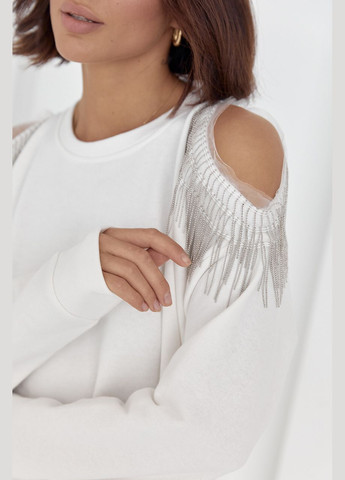 Жіноча кофта oversize з вирізами на плечах - молочний цвет, ONE SIZE (sku_8023-2) No Brand (313614751)