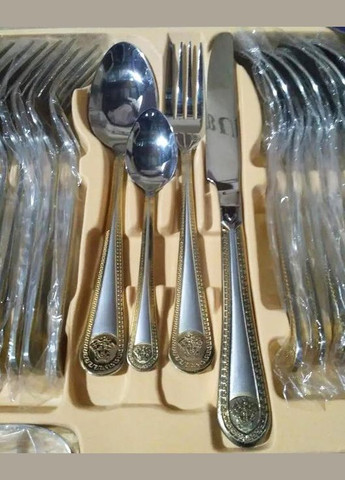 Набір столових приладів HB-72923-GS Версаче 72 предмети на 12 осіб у подарунковій упаковці ложки, виделки (вилки), ножі Hoffburg (297331604)