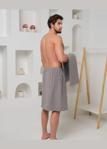 Чоловічий рушник для сауни набір Махра сірий (П4К-Msauna001-55) No Brand напис сірий