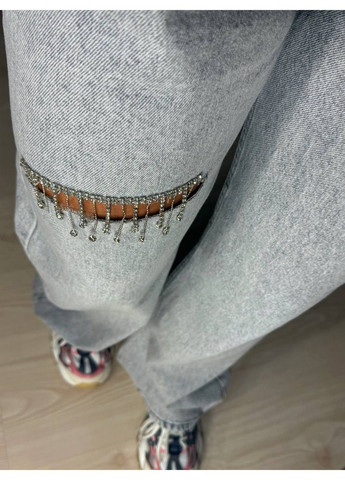 Джинси жіночі 2775 STRAIGHT FIT прямі вільні з розрізом і стразами сірі Its Basic - (340765946)