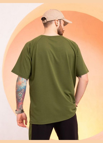 Хакі (оливкова) трикотажна футболка хакі з патріотичним принтом ISSA PLUS