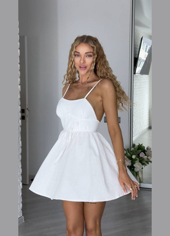 Молочна льняна літня сукня на бретельках з відкритою спиною у молочному кольорі No Brand однотонна