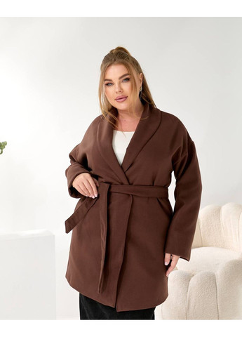 Коричневе демісезонне Пальто жіноче кашемірове великих розмірів Style Point
